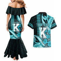Personalised Hawaii Kapolei High School Couples Matching Mermaid Dress and Hawaiian Shirt Tribal Tattoo With Hibiscus Flowers LT05 - Polynesian Pride