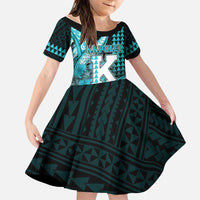 Personalised Hawaii Kapolei High School Family Matching Off Shoulder Maxi Dress and Hawaiian Shirt Tribal Tattoo With Hibiscus Flowers LT05 Daughter's Dress Dark Teal - Polynesian Pride