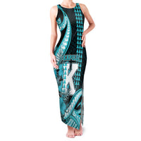 Personalised Hawaii Kapolei High School Family Matching Tank Maxi Dress and Hawaiian Shirt Tribal Tattoo With Hibiscus Flowers LT05 Mom's Dress Dark Teal - Polynesian Pride