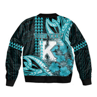 Personalised Hawaii Kapolei High School Sleeve Zip Bomber Jacket Tribal Tattoo With Hibiscus Flowers