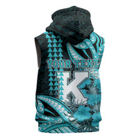 Personalised Hawaii Kapolei High School Sleeveless Zip Hoodie Tribal Tattoo With Hibiscus Flowers