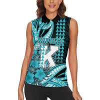 Personalised Hawaii Kapolei High School Women Sleeveless Polo Shirt Tribal Tattoo With Hibiscus Flowers LT05 - Polynesian Pride
