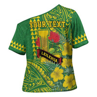 Personalised Hawaii Leilehua High School Cross Shoulder Shirt Tribal Tattoo With Hibiscus Flowers