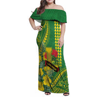 Personalised Hawaii Leilehua High School Family Matching Off Shoulder Maxi Dress and Hawaiian Shirt Tribal Tattoo With Hibiscus Flowers LT05 Mom's Dress Green - Polynesian Pride