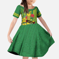 Personalised Hawaii Leilehua High School Family Matching Short Sleeve Bodycon Dress and Hawaiian Shirt Tribal Tattoo With Hibiscus Flowers LT05 Daughter's Dress Green - Polynesian Pride