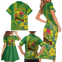 Personalised Hawaii Leilehua High School Family Matching Short Sleeve Bodycon Dress and Hawaiian Shirt Tribal Tattoo With Hibiscus Flowers LT05 - Polynesian Pride