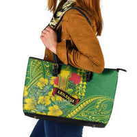 Hawaii Leilehua High School Leather Tote Bag Tribal Tattoo With Hibiscus Flowers