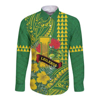 Personalised Hawaii Leilehua High School Long Sleeve Button Shirt Tribal Tattoo With Hibiscus Flowers