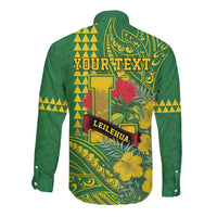 Personalised Hawaii Leilehua High School Long Sleeve Button Shirt Tribal Tattoo With Hibiscus Flowers