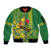 Personalised Hawaii Leilehua High School Sleeve Zip Bomber Jacket Tribal Tattoo With Hibiscus Flowers