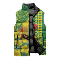 Personalised Hawaii Leilehua High School Sleeveless Puffer Jacket Tribal Tattoo With Hibiscus Flowers