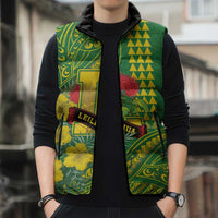 Personalised Hawaii Leilehua High School Sleeveless Puffer Jacket Tribal Tattoo With Hibiscus Flowers