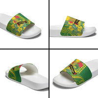 Hawaii Leilehua High School Slide Sandals Tribal Tattoo With Hibiscus Flowers