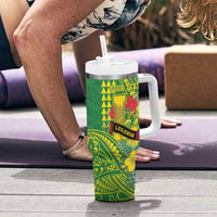 Personalised Hawaii Leilehua High School Tumbler With Handle Tribal Tattoo With Hibiscus Flowers