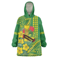 Personalised Hawaii Leilehua High School Wearable Blanket Hoodie Tribal Tattoo With Hibiscus Flowers LT05 One Size Green - Polynesian Pride