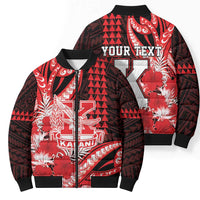 Personalised Hawaii Kalani High School Bomber Puffer Jacket Tribal Tattoo With Hibiscus Flowers