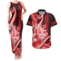 Personalised Hawaii Kalani High School Couples Matching Tank Maxi Dress and Hawaiian Shirt Tribal Tattoo With Hibiscus Flowers LT05 Red - Polynesian Pride