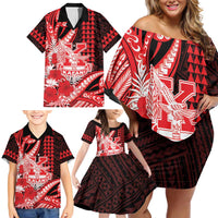 Personalised Hawaii Kalani High School Family Matching Off Shoulder Short Dress and Hawaiian Shirt Tribal Tattoo With Hibiscus Flowers LT05 - Polynesian Pride