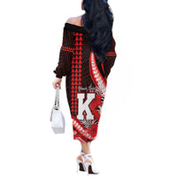 Personalised Hawaii Kalani High School Off The Shoulder Long Sleeve Dress Tribal Tattoo With Hibiscus Flowers LT05 - Polynesian Pride