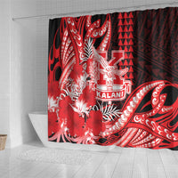 Hawaii Kalani High School Shower Curtain Tribal Tattoo With Hibiscus Flowers