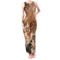 Tonga Emancipation Day Tank Maxi Dress Tongan Kupesi Ngatu Pattern Vintage Style LT05 Women Brown - Polynesian Pride