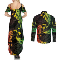 AAPI Heritage Month Couples Matching Summer Maxi Dress and Long Sleeve Button Shirt Kanaka Maoli Polynesian Tribal Wave