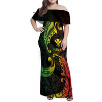 AAPI Heritage Month Family Matching Off Shoulder Maxi Dress and Hawaiian Shirt Kanaka Maoli Polynesian Tribal Wave