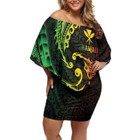 AAPI Heritage Month Family Matching Off Shoulder Short Dress and Hawaiian Shirt Kanaka Maoli Polynesian Tribal Wave