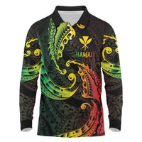 AAPI Heritage Month Long Sleeve Polo Shirt Kanaka Maoli Polynesian Tribal Wave