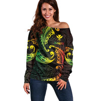 AAPI Heritage Month Off Shoulder Sweater Kanaka Maoli Polynesian Tribal Wave