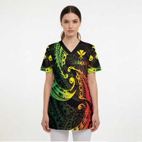 AAPI Heritage Month Scrub Top Kanaka Maoli Polynesian Tribal Wave - Polynesian Pride