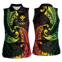 AAPI Heritage Month Women Sleeveless Polo Shirt Kanaka Maoli Polynesian Tribal Wave