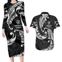 AAPI Heritage Month Couples Matching Long Sleeve Bodycon Dress and Hawaiian Shirt American Samoa Polynesian Tribal Wave