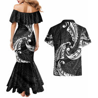 AAPI Heritage Month Couples Matching Mermaid Dress and Hawaiian Shirt American Samoa Polynesian Tribal Wave