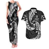 AAPI Heritage Month Couples Matching Tank Maxi Dress and Hawaiian Shirt American Samoa Polynesian Tribal Wave
