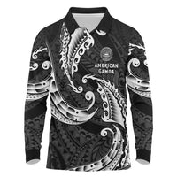 AAPI Heritage Month Long Sleeve Polo Shirt American Samoa Polynesian Tribal Wave
