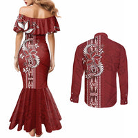Tonga Language Week Couples Matching Mermaid Dress and Long Sleeve Button Shirt Malo e Lelei Kupesi Ngatu Pattern