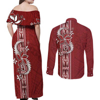 Tonga Language Week Couples Matching Off Shoulder Maxi Dress and Long Sleeve Button Shirt Malo e Lelei Kupesi Ngatu Pattern