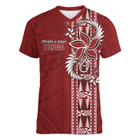 Tonga Language Week Women V-Neck T-Shirt Malo e Lelei Kupesi Ngatu Pattern