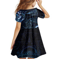 Aotearoa New Zealand Octopus Family Matching Off Shoulder Short Dress and Hawaiian Shirt Silver Fern Maori Pattern