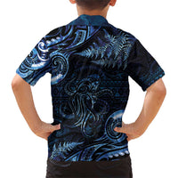 Aotearoa New Zealand Octopus Family Matching Short Sleeve Bodycon Dress and Hawaiian Shirt Silver Fern Maori Pattern LT05 - Polynesian Pride