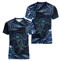 Aotearoa New Zealand Octopus Women V-Neck T-Shirt Silver Fern Maori Pattern