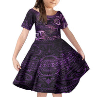 Aotearoa New Zealand Crocodile Family Matching Long Sleeve Bodycon Dress and Hawaiian Shirt Silver Fern Maori Pattern LT05 Daughter's Dress Purple - Polynesian Pride