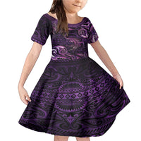 Aotearoa New Zealand Crocodile Family Matching Mermaid Dress and Hawaiian Shirt Silver Fern Maori Pattern LT05 Daughter's Dress Purple - Polynesian Pride