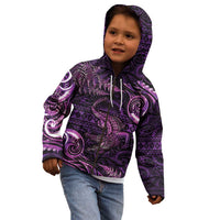 Aotearoa New Zealand Crocodile Kid Hoodie Silver Fern Maori Pattern