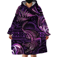 Aotearoa New Zealand Crocodile Wearable Blanket Hoodie Silver Fern Maori Pattern