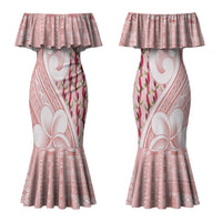 Samoa Teuila Couples Matching Mermaid Dress and Long Sleeve Button Shirt Pink Samoan Siapo Motifs LT05 - Polynesian Pride