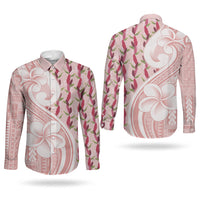 Samoa Teuila Couples Matching Off The Shoulder Long Sleeve Dress and Long Sleeve Button Shirt Pink Samoan Siapo Motifs LT05 - Polynesian Pride