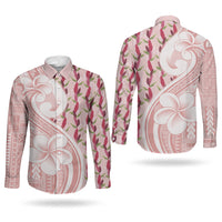 Samoa Teuila Couples Matching Summer Maxi Dress and Long Sleeve Button Shirt Pink Samoan Siapo Motifs LT05 - Polynesian Pride