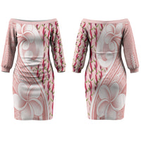 Samoa Teuila Family Matching Off The Shoulder Long Sleeve Dress and Hawaiian Shirt Pink Samoan Siapo Motifs LT05 Mom's Dress Pink - Polynesian Pride